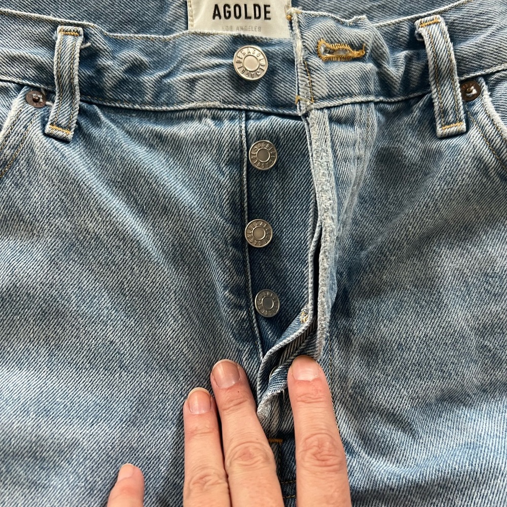 Agolde Light Blue Distressed Jean Shorts - Picture 2 of 8